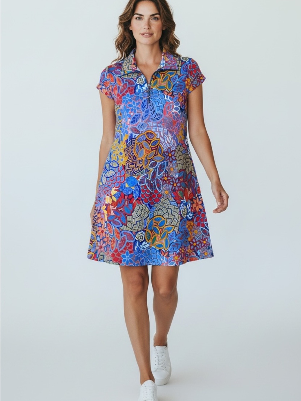 MSK Colorful Floral Zip-Front A-Line Dress